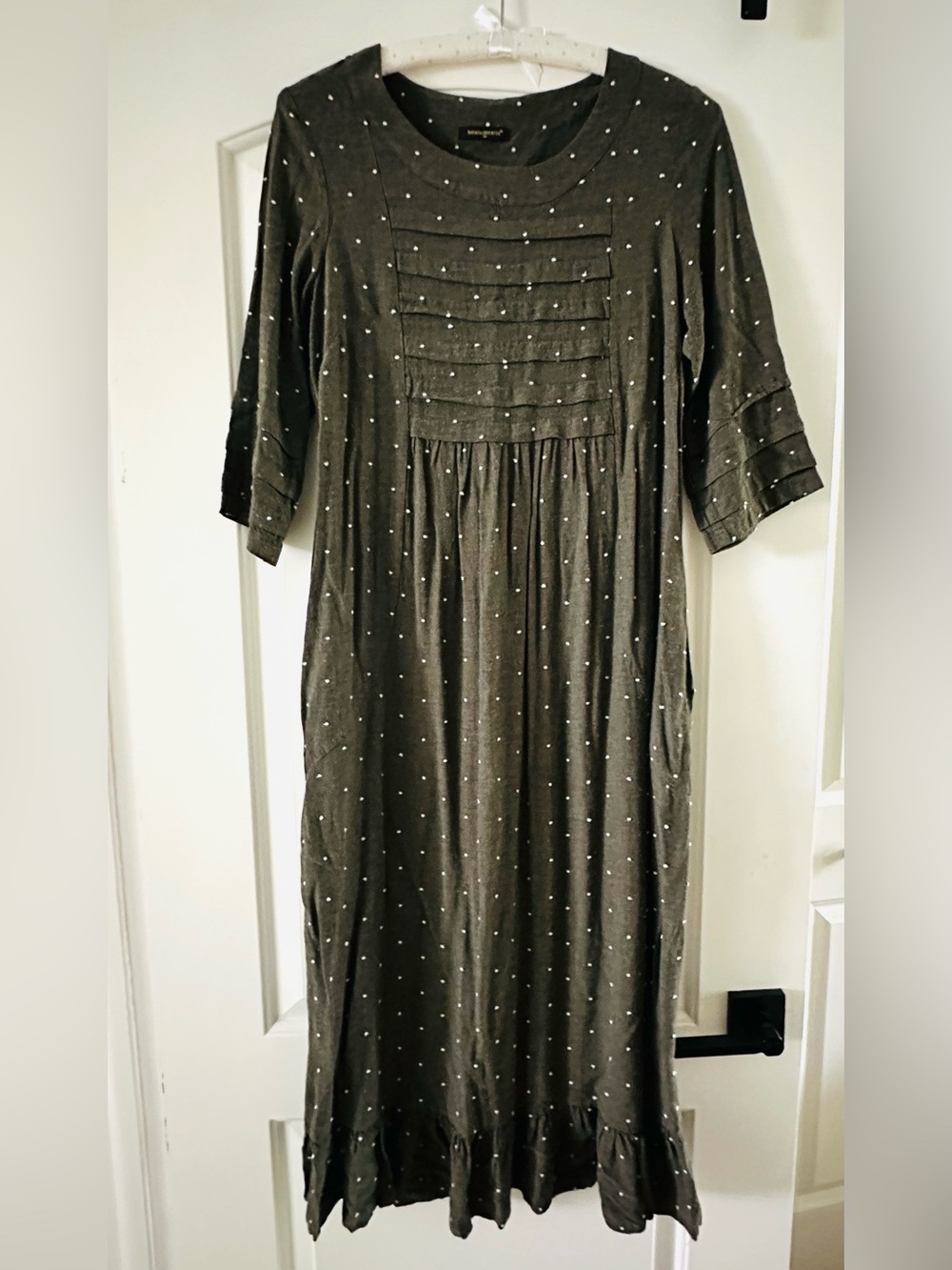 Women’s Olive Green Maxi Dress with Pintuck Front